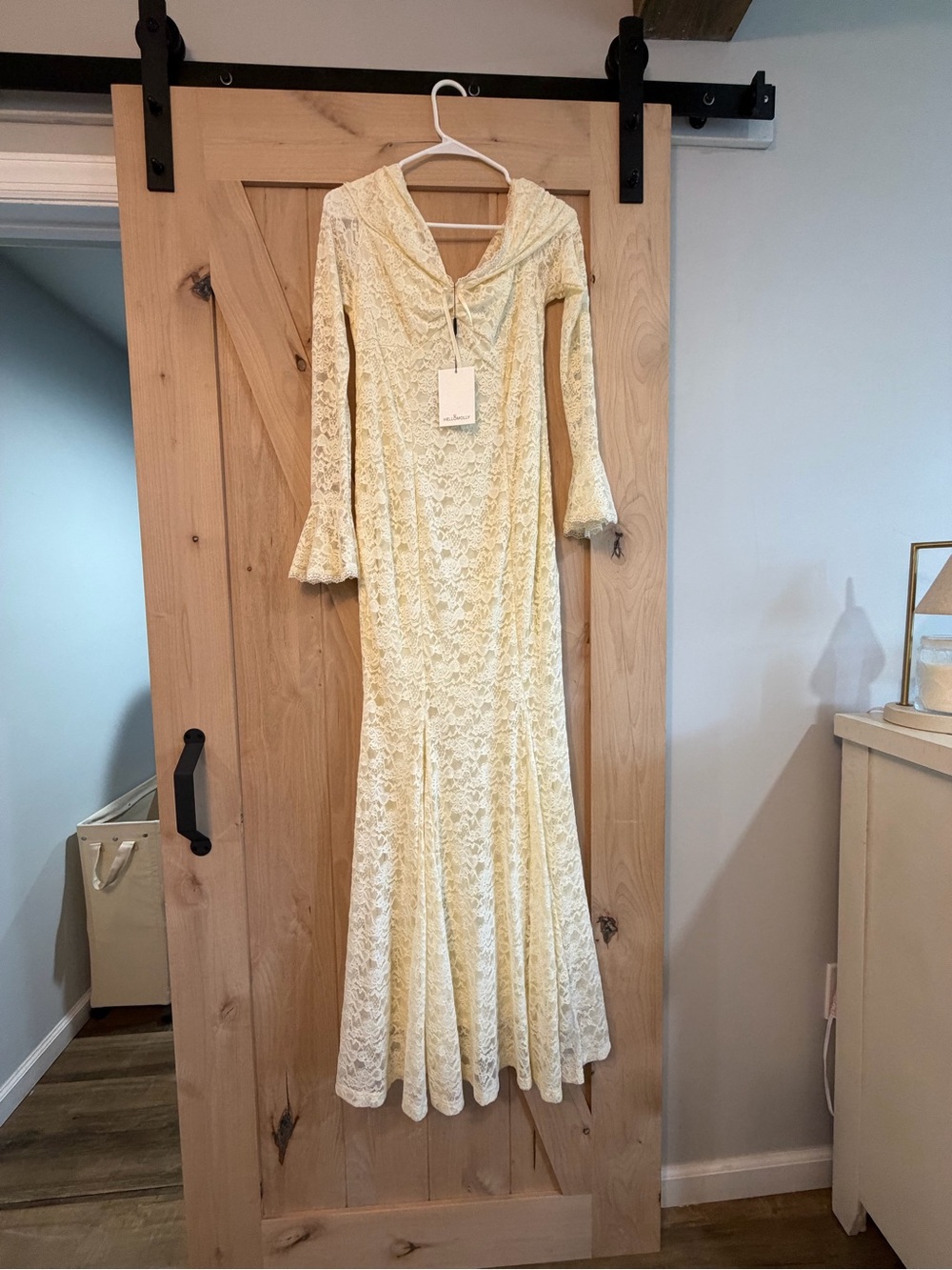 Lace Long Sleeve Maxi Dress in Light Yellow